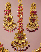 Exquisite Gold and Ruby Temple Jewelry Set